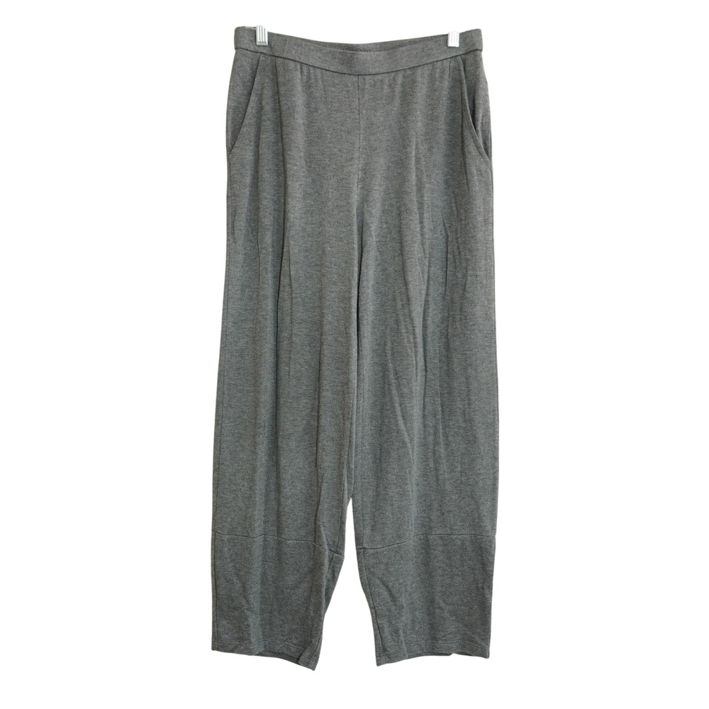 Eileen Fisher Size XS Grey‎ Knit Wide Leg Cropped Pants Elastic Waist Pockets
